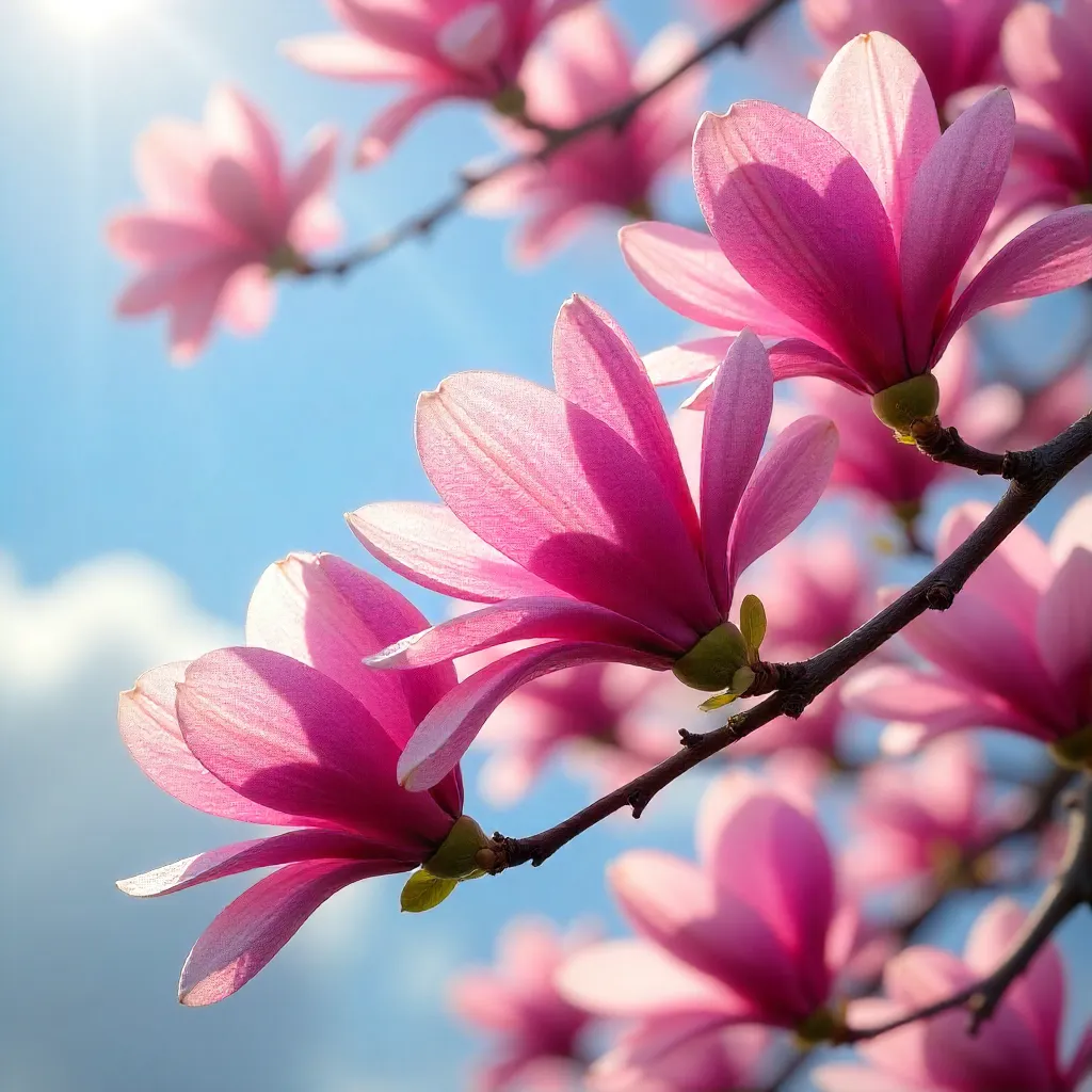Vibrant Pink Magnolia Bloom in Spring Light