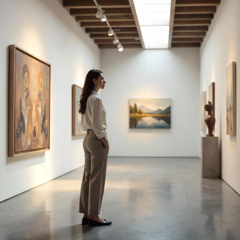 Young White Woman in a Photorealistic Art Gallery