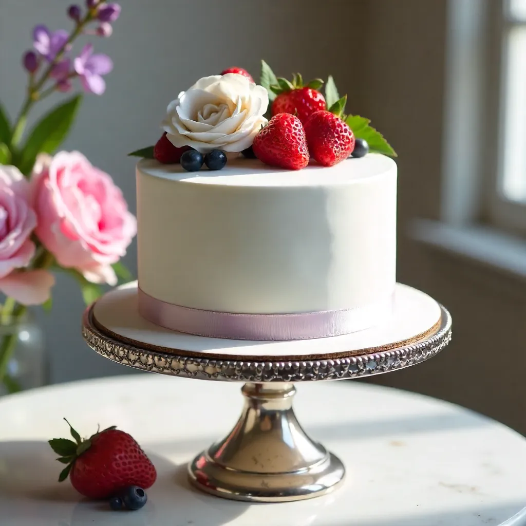 Elegant White Cake on a Decorative Pedestal Stand