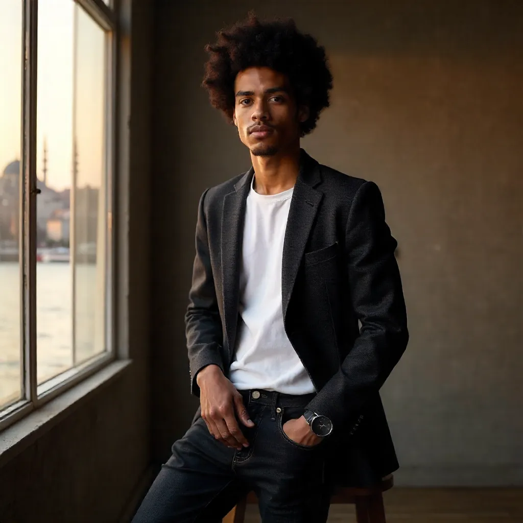 Studio Portrait of a Young Afro-Textured Man in Istanbul