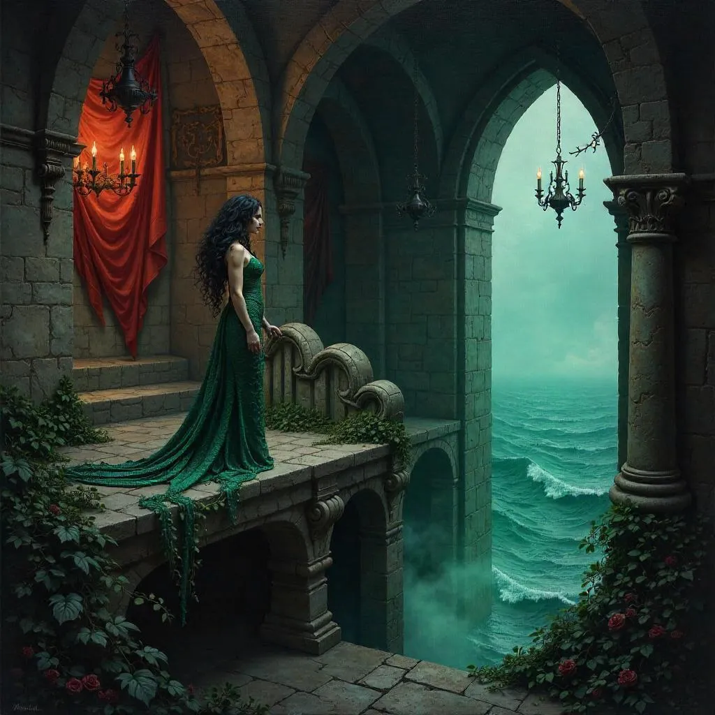 Siren in the Vampire Castle: An Oil Painting