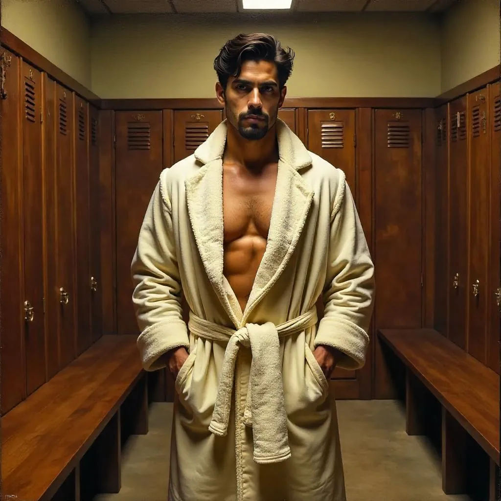 Elegant Latino Man in an Oil Portrait Locker Room
