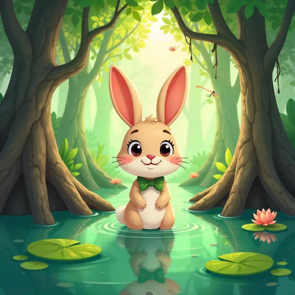 Playful Cartoon Rabbit in a Mangrove Swamp