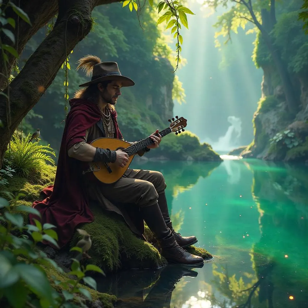 Photorealistic Bard in a Hidden Lagoon