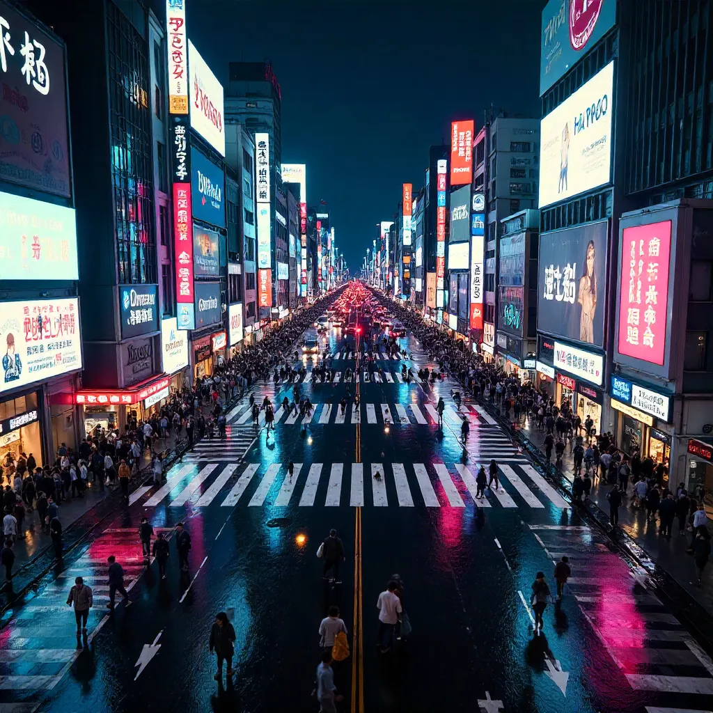 Aerial Night at Shibuya Crossing, Tokyo