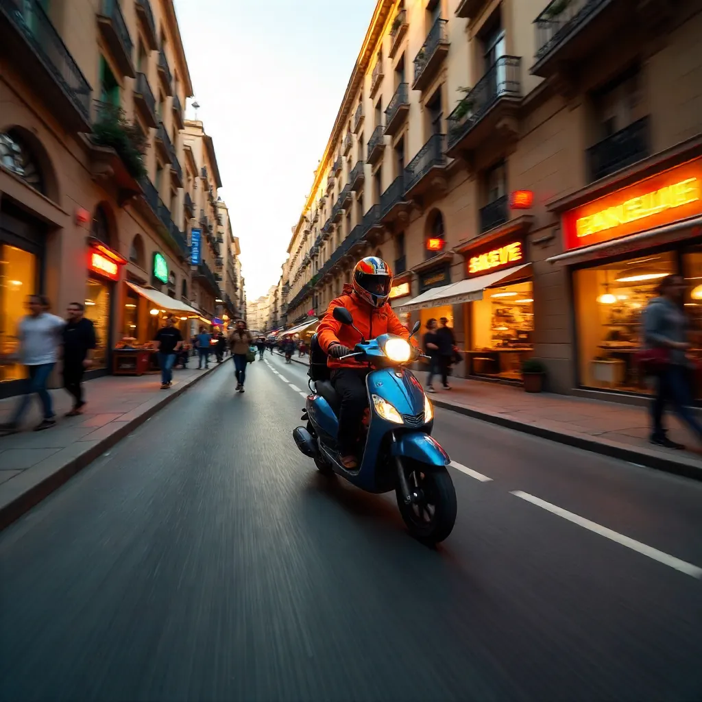 Motion-Blur Scooter Dash Through Barcelona