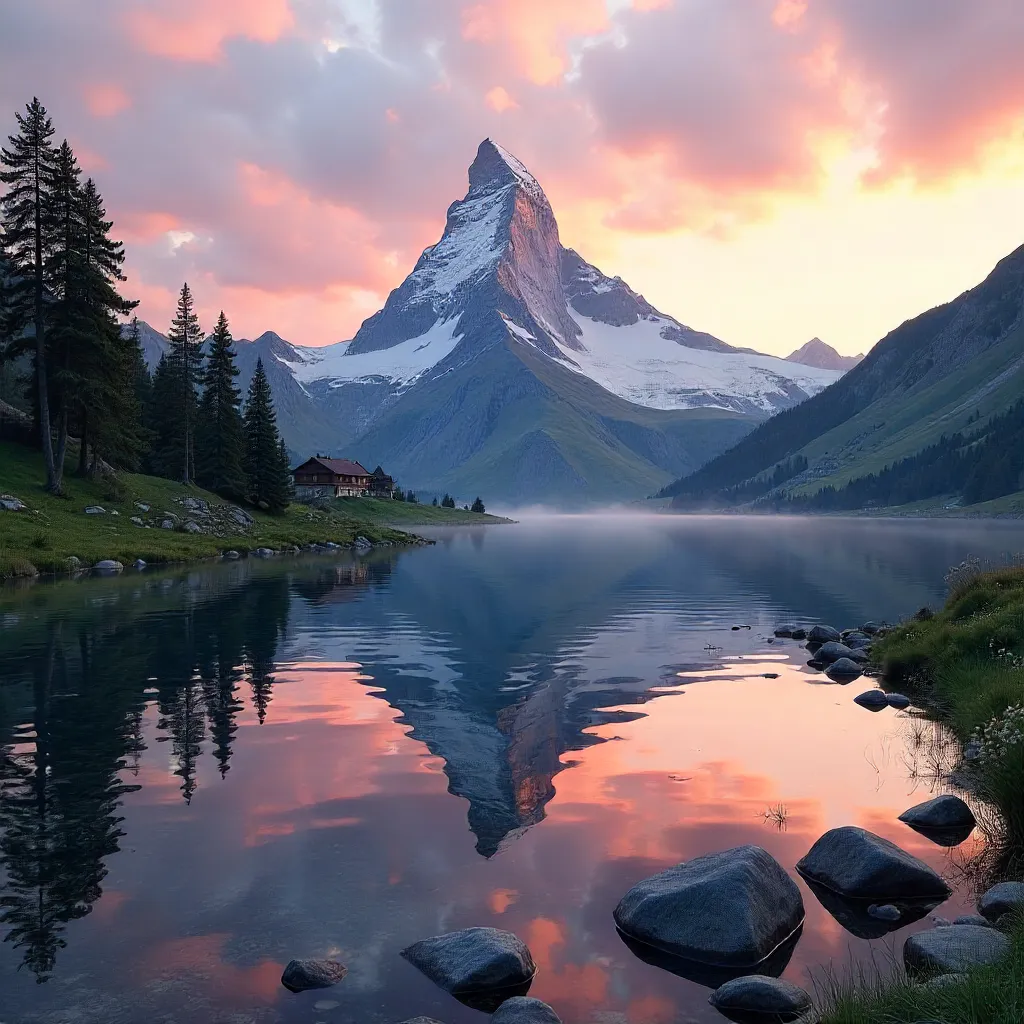 Sunrise Over the Matterhorn Reflected in Zermatt Lake