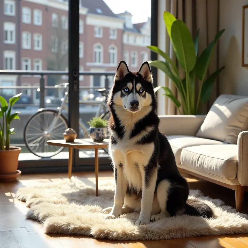 Heterochromia Husky Posing Indoors in Amsterdam