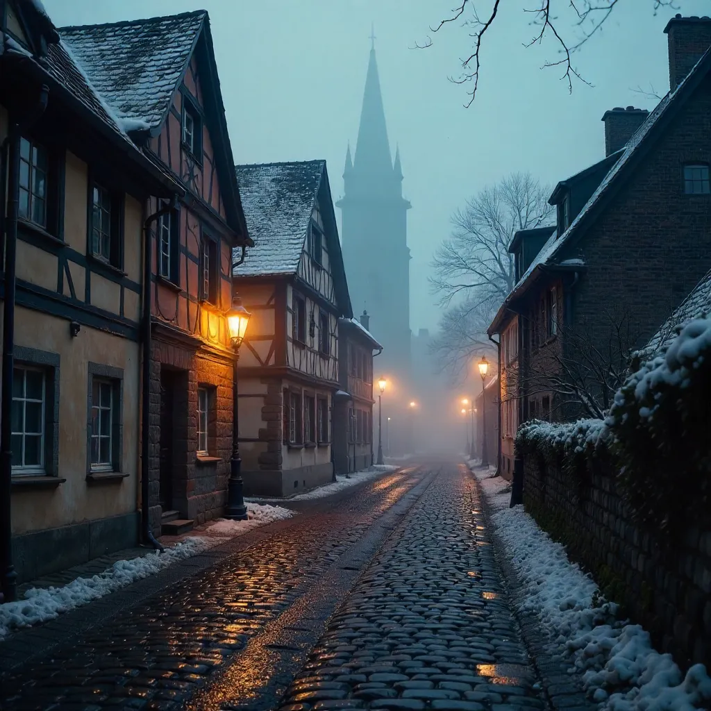 Foggy Winter Morning in Auerbach's Historic Town
