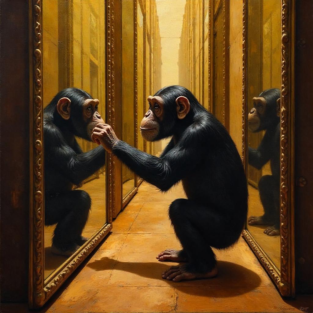 Chimpanzee in an Oil Mirror Maze