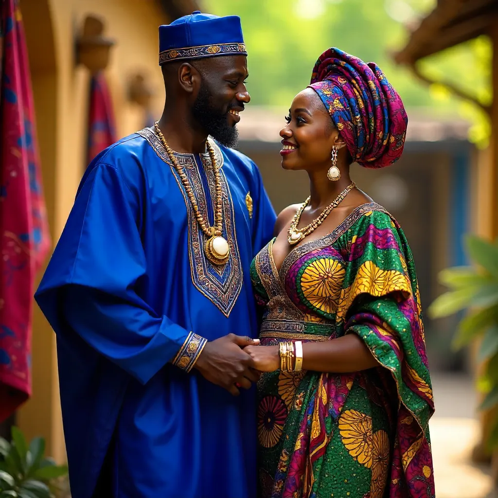 Elegant Couple in Colorful African Traditional Attire