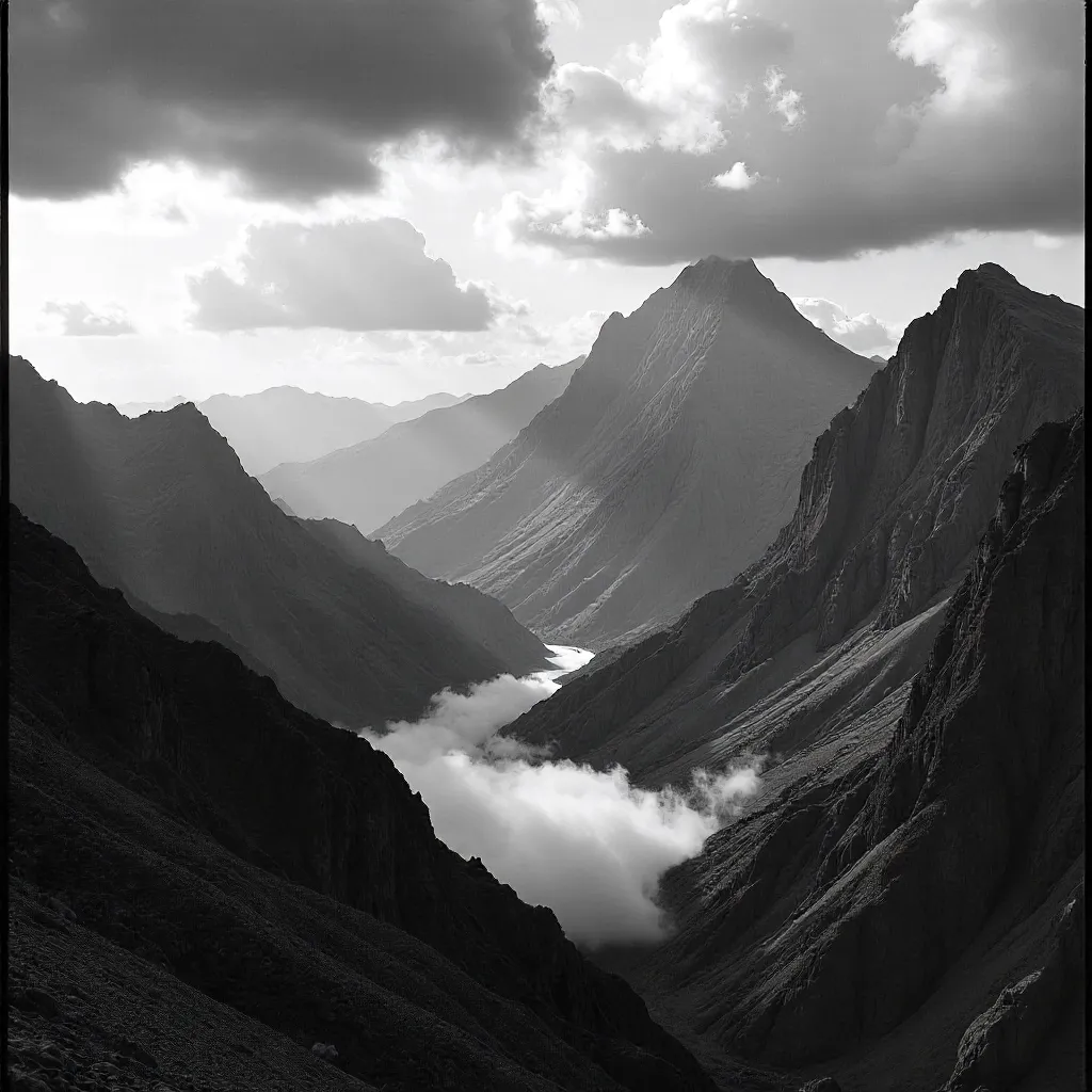 Monochrome Ridge Under Stormy Clouds