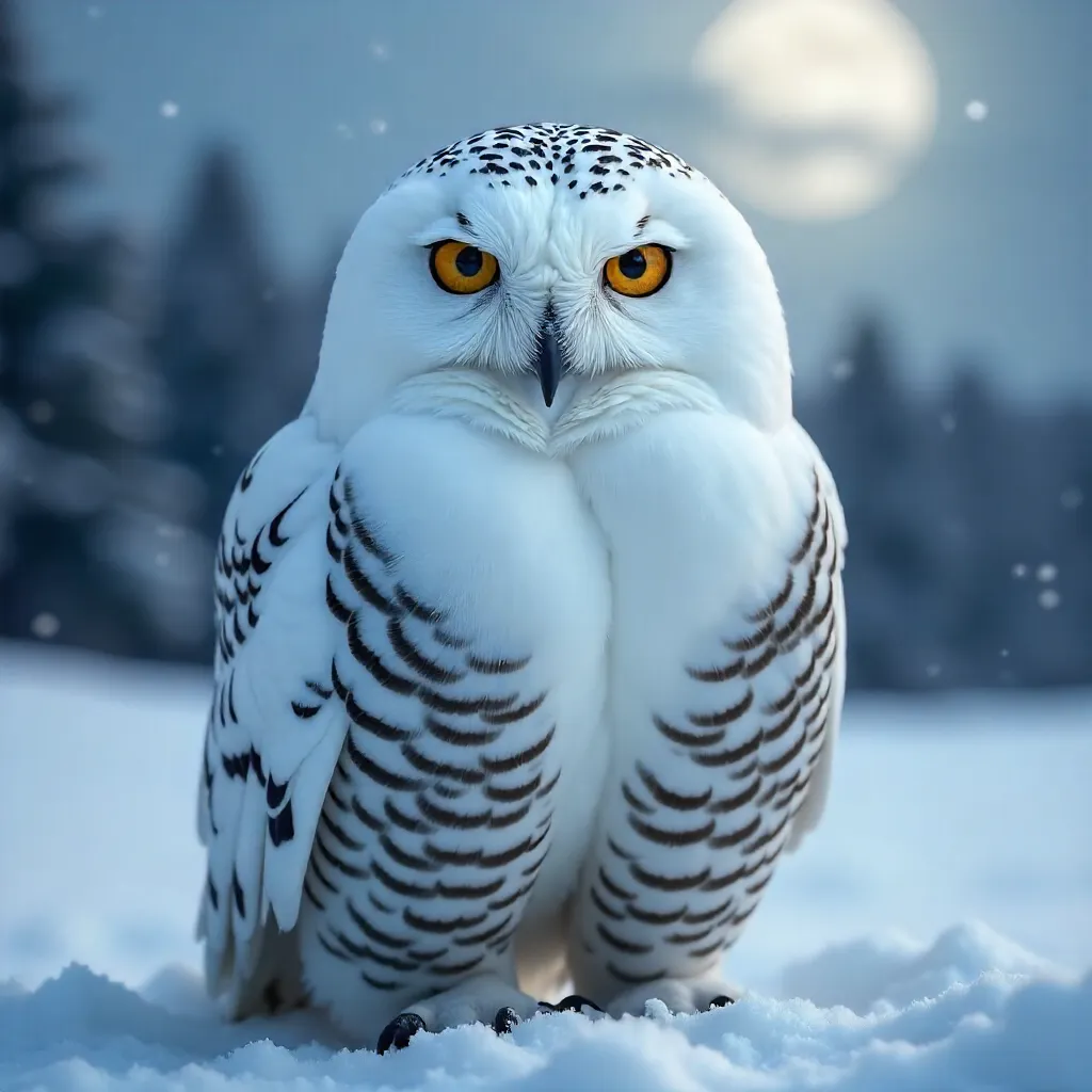 Intense Gaze: Snowy Owl in Moonlit Winter