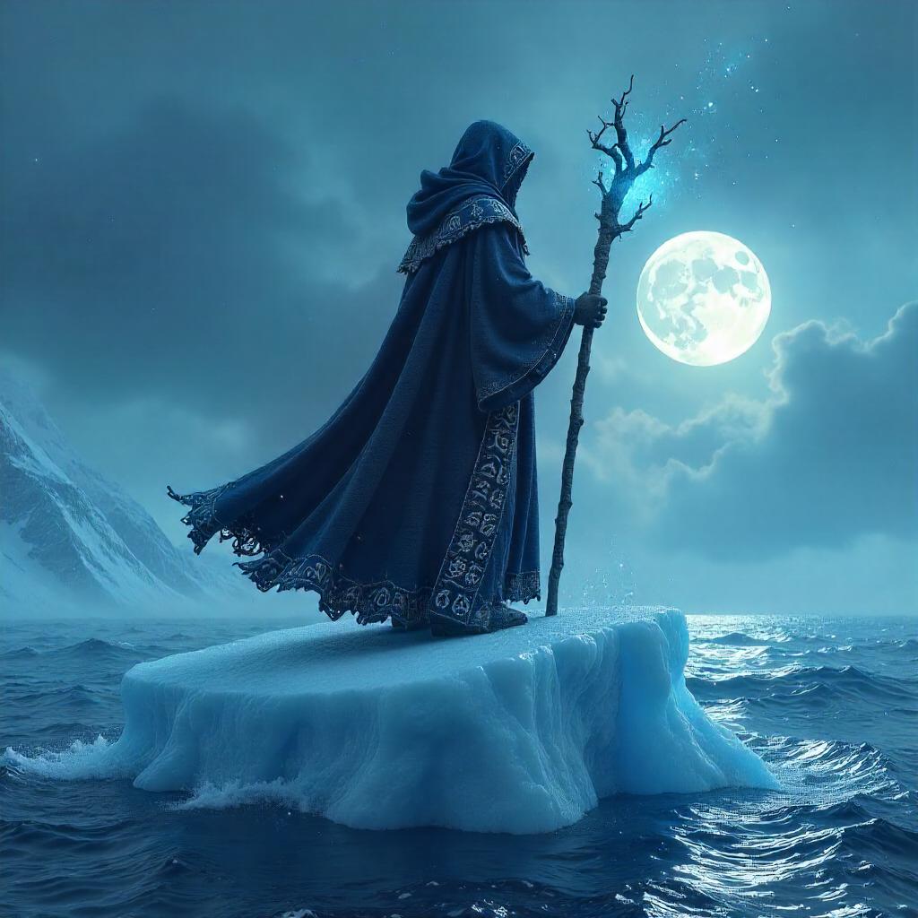 Floating Icebound Wizard in a 3D Render