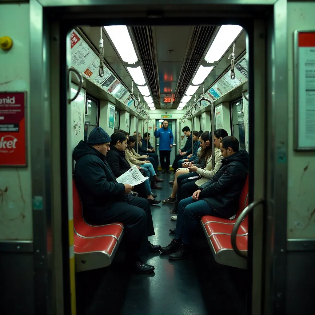 Through an Open Emergency Exit: NYC Subway Car