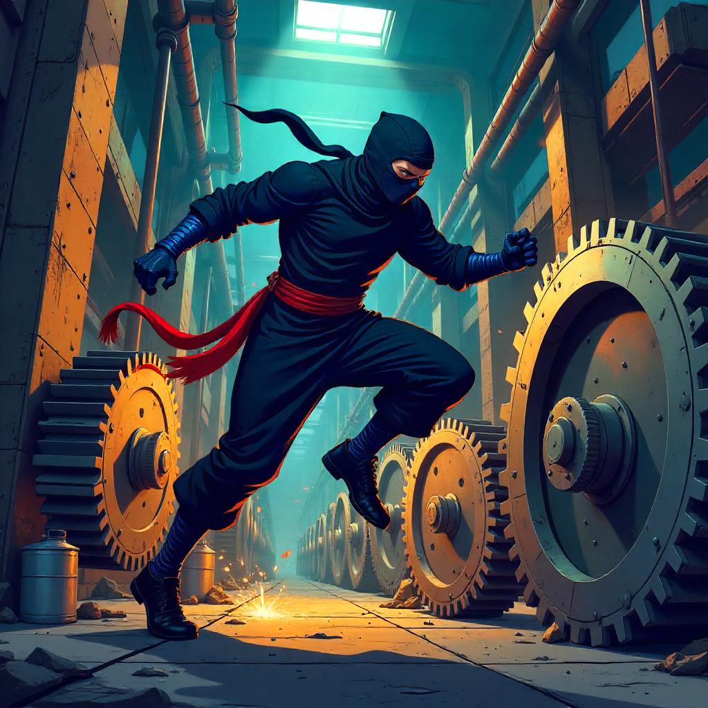 Ninja in a Gear Factory – Cartoon Action
