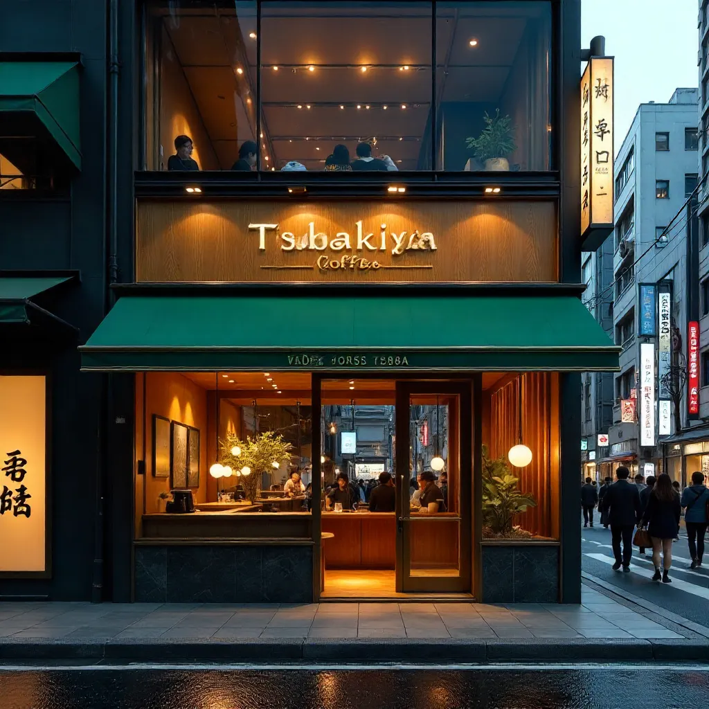 Tsubakiya Coffee Ginza Facade at Twilight