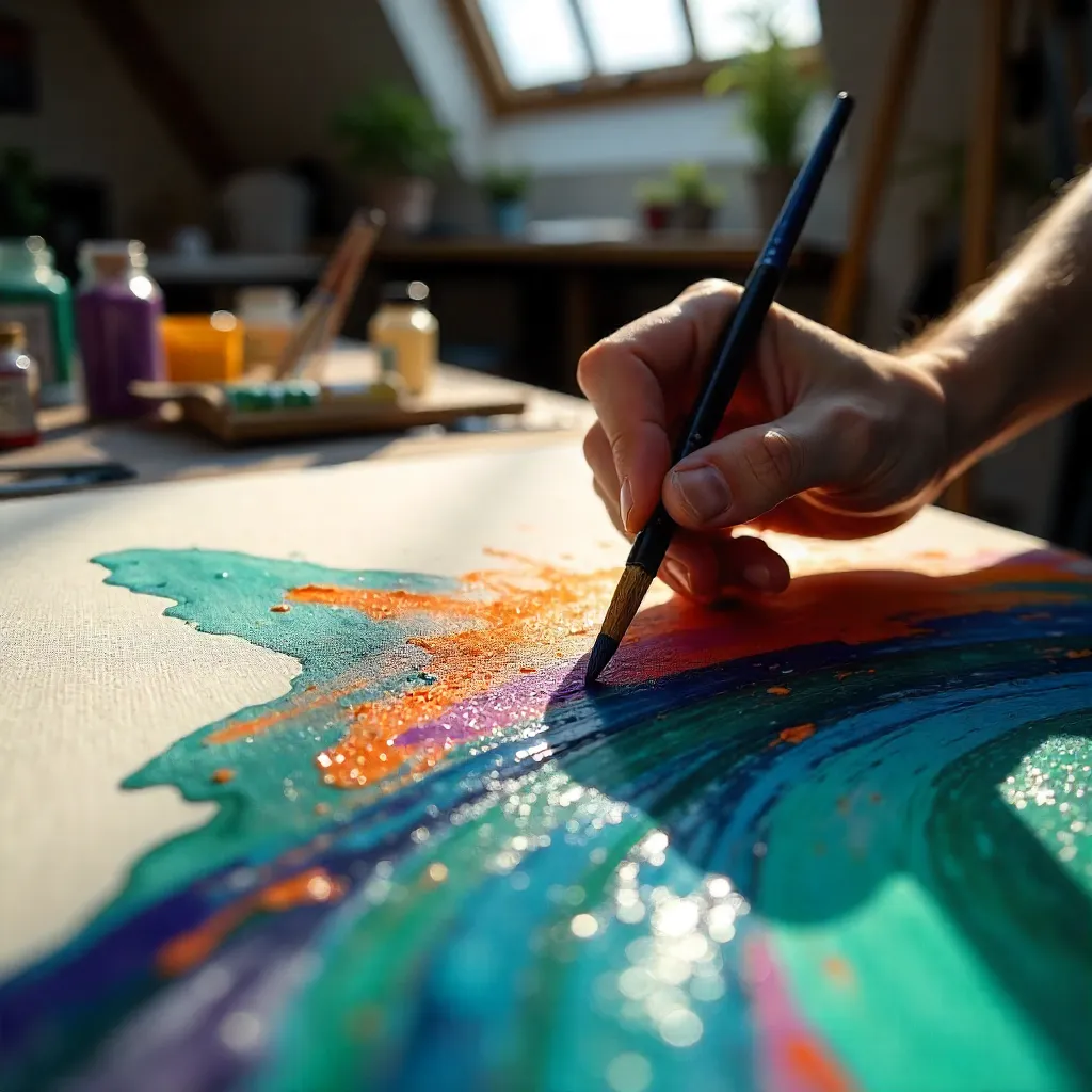 Macro Hand Painting Abstract in a Studio
