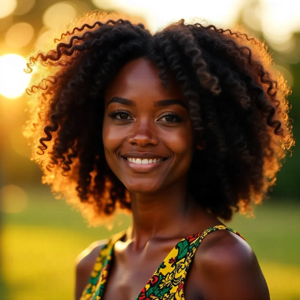 Radiant Black Woman in Golden Hour Portrait