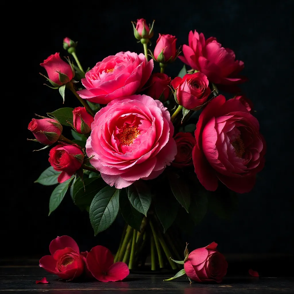 Velvet Darkness: Red and Pink Floral Drama