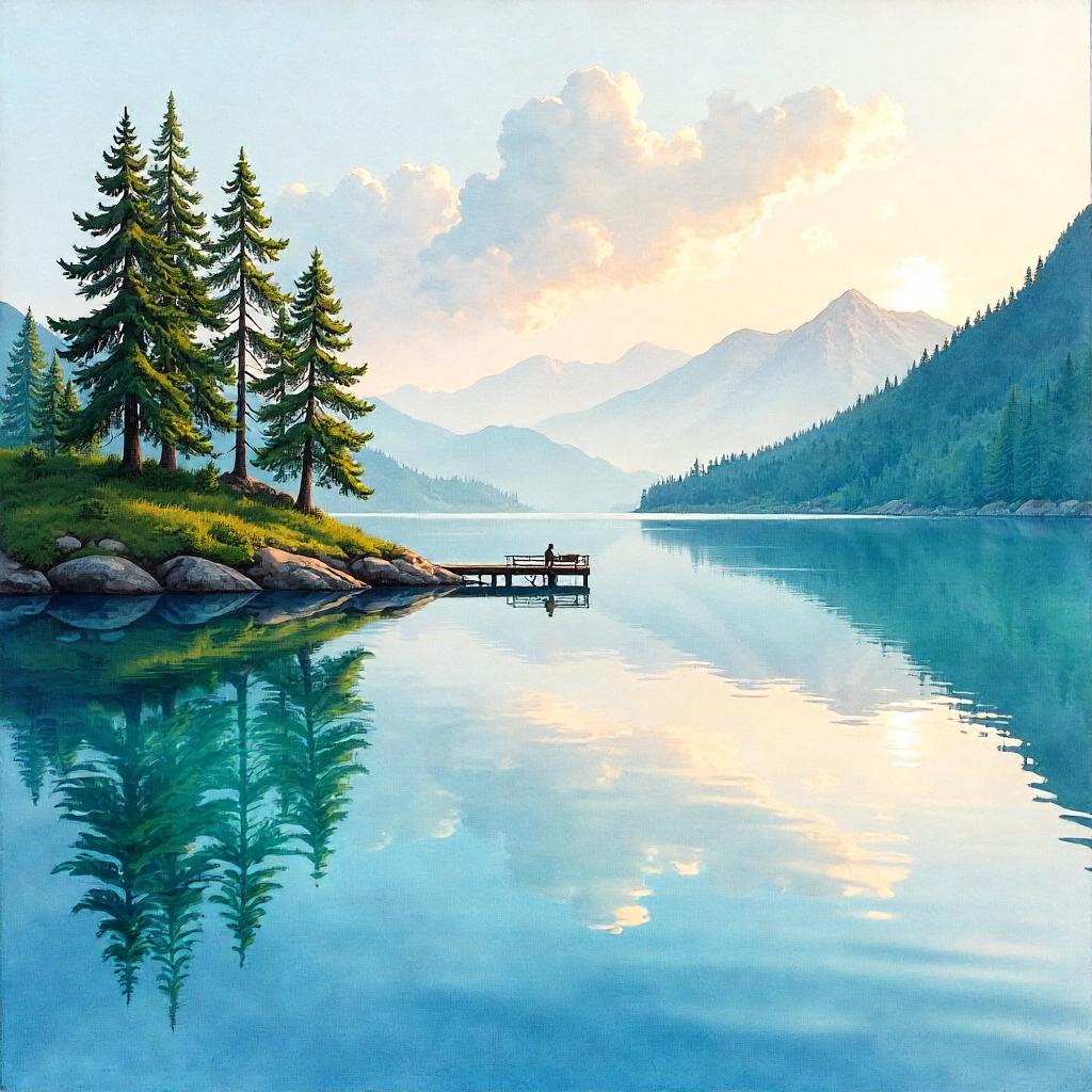 Kaleidoscopic Lake in Watercolor Dreamscape