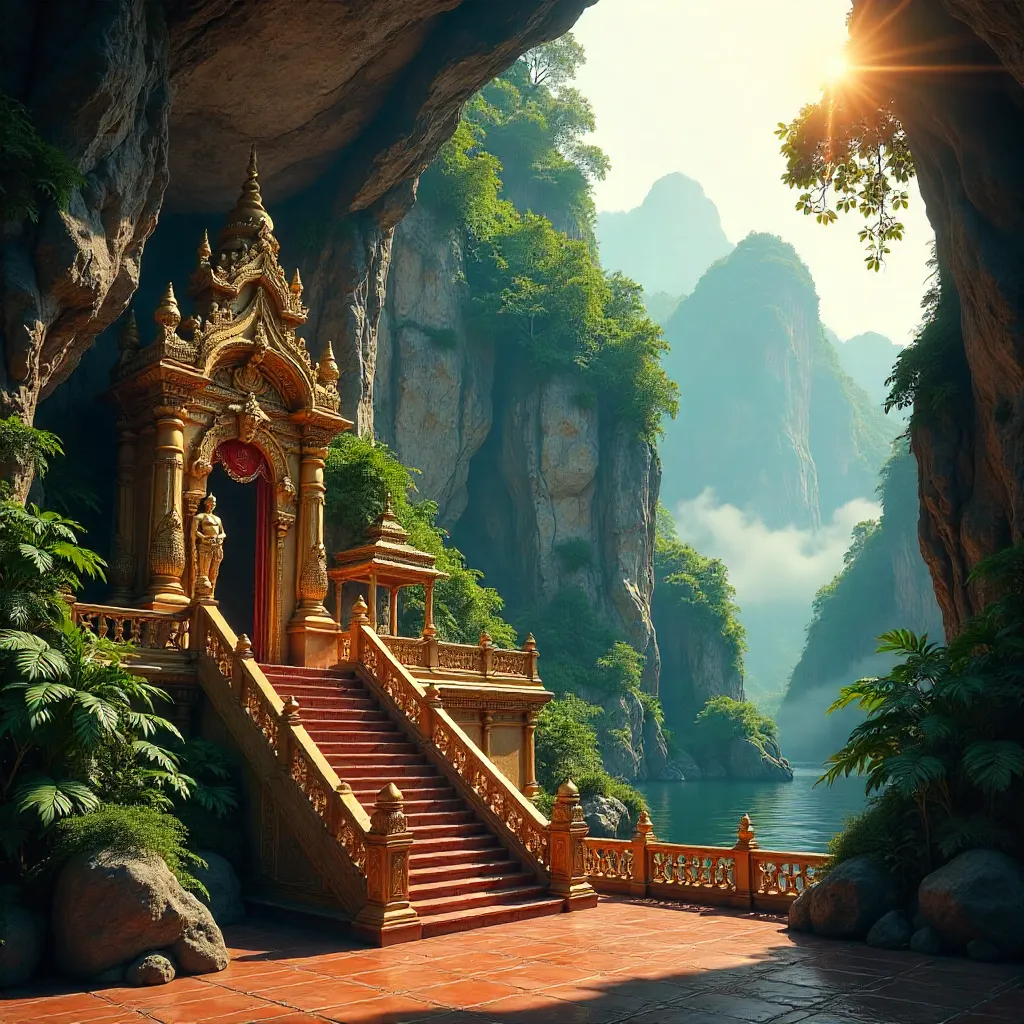 Batu Caves Temple View: Jungle, Cliffs, and Shrine