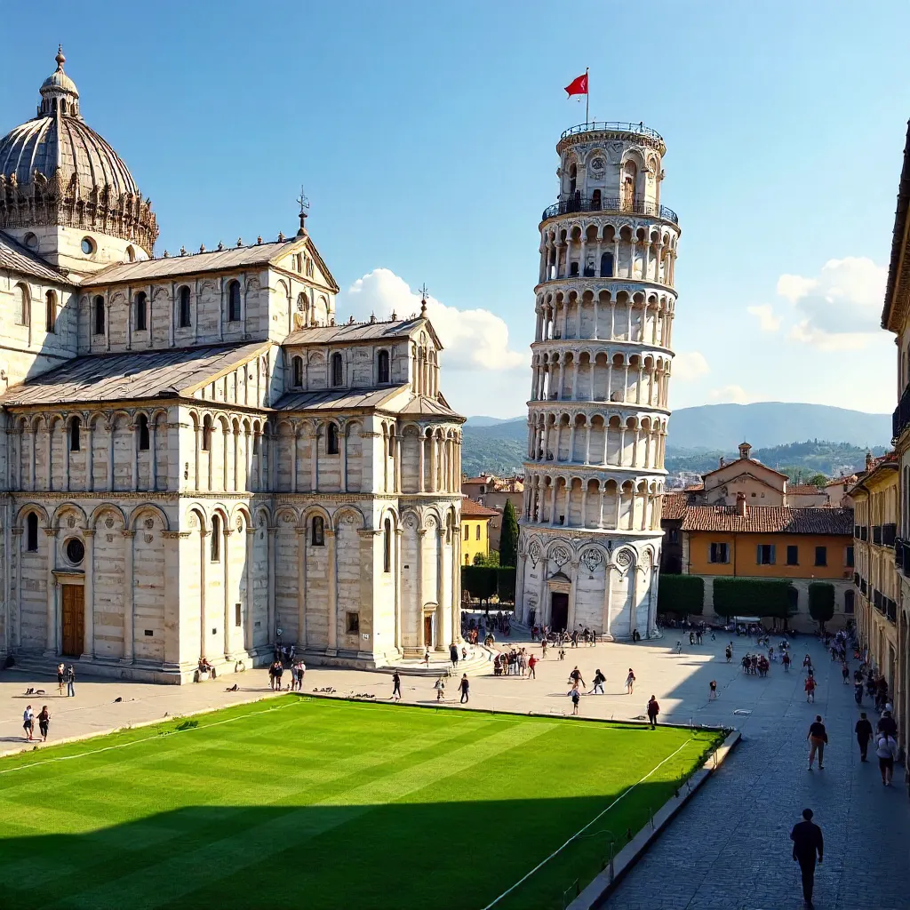 Pisa Skyline: Leaning Tower and Duomo Under Blue Sky