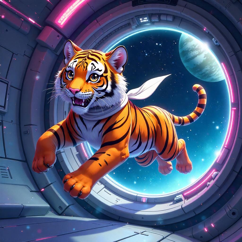 Starbound Tiger in Zero Gravity (Anime Style)