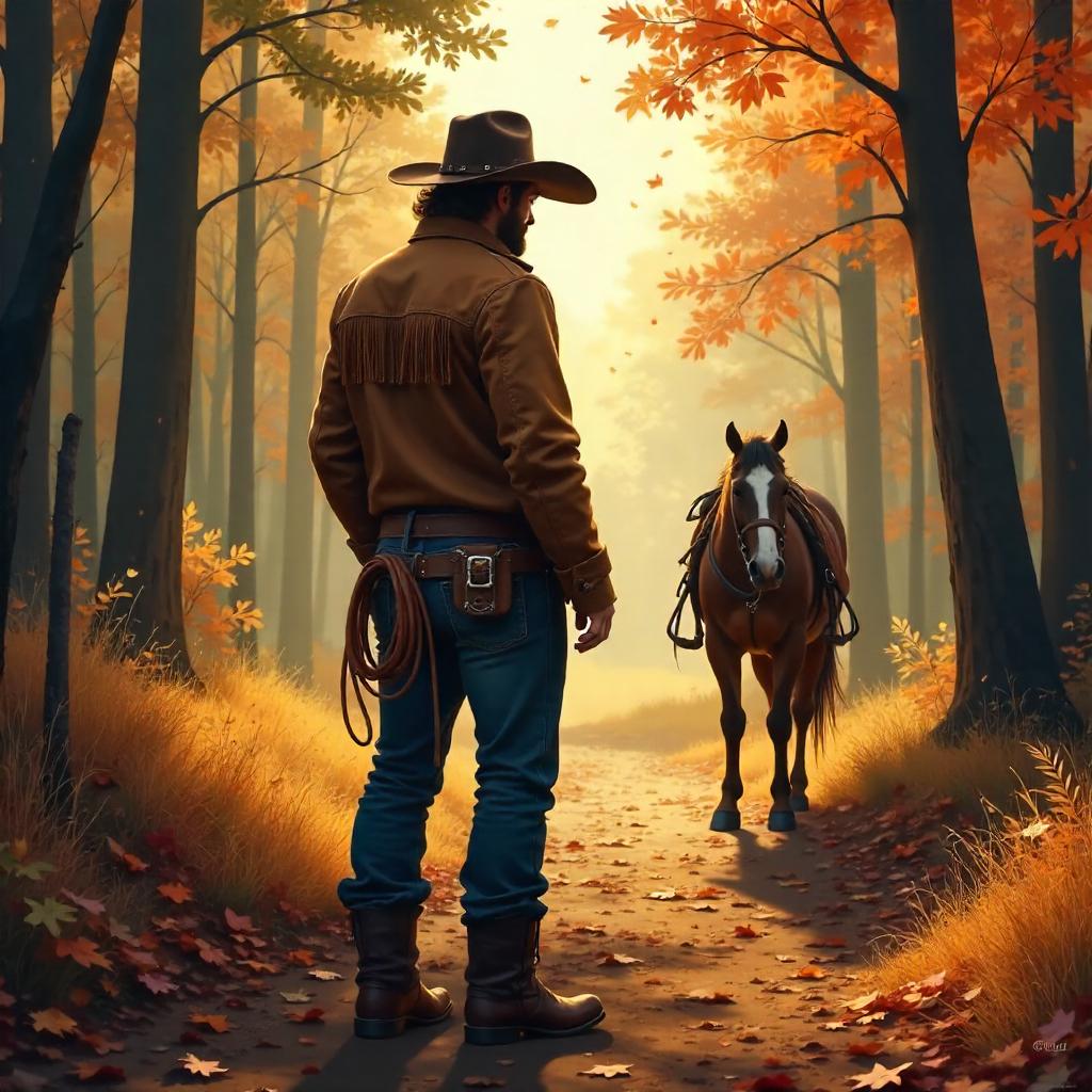 Autumn Cowboy in the Forest - Digital Art