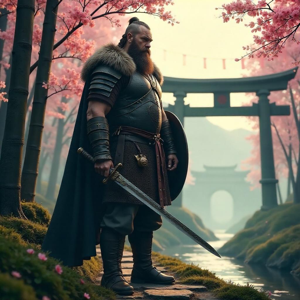 Viking Warrior in Feudal Japan — Photorealistic