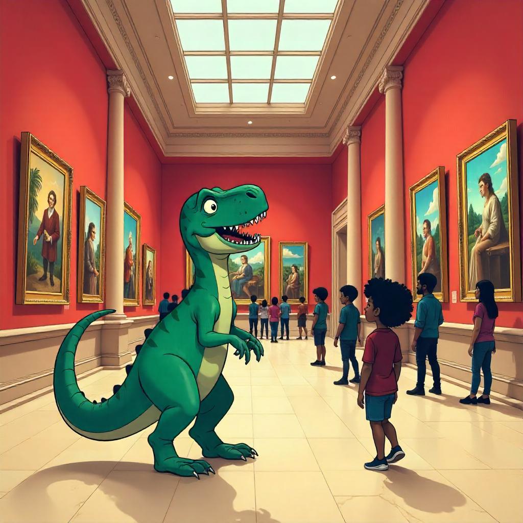 Cartoon Shapeshifter in a Museum Gallery
