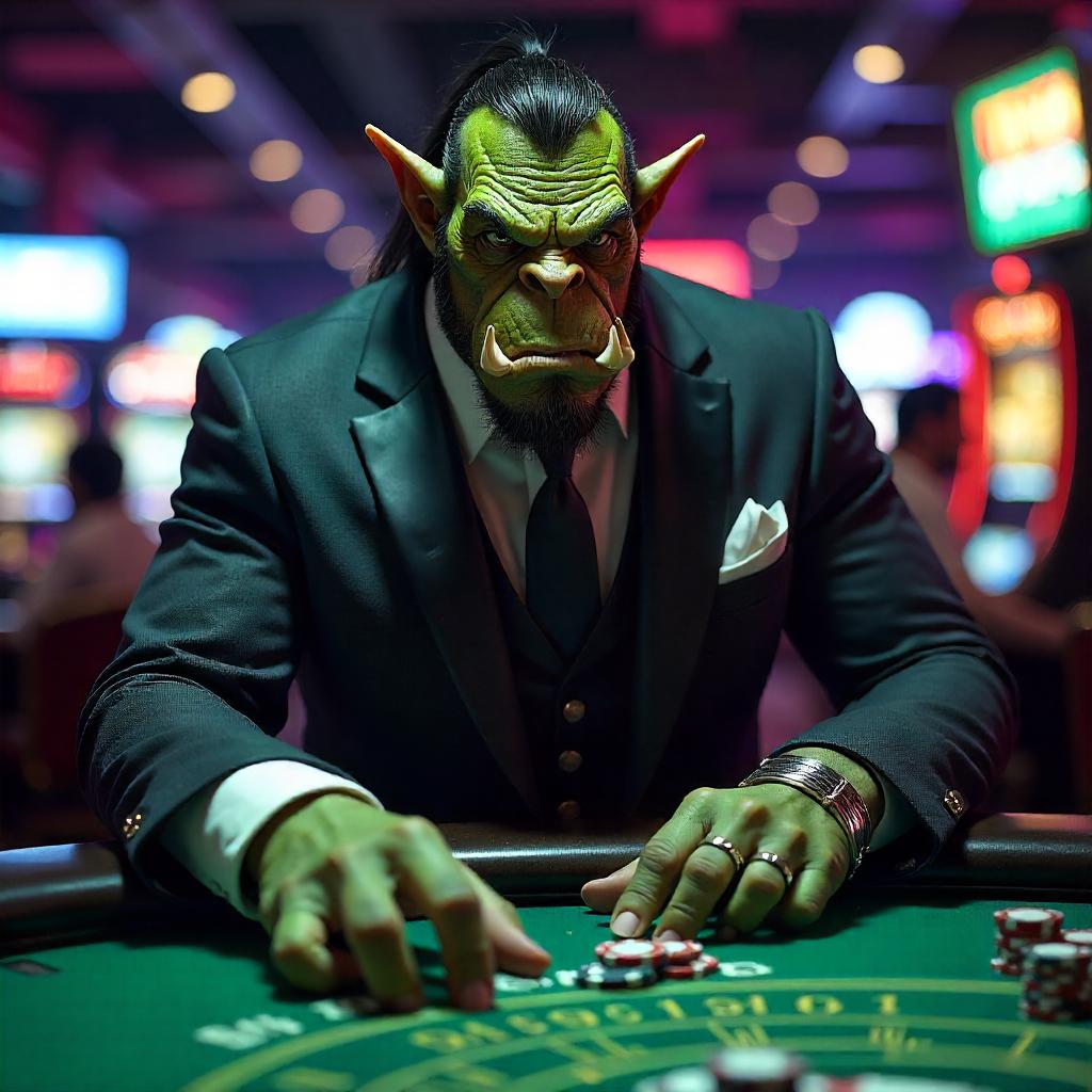Photorealistic Orc in a Neon Casino