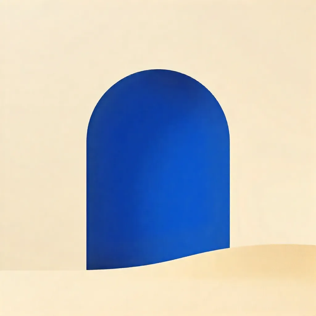 Blue Arch on Beige: Minimalist Abstract