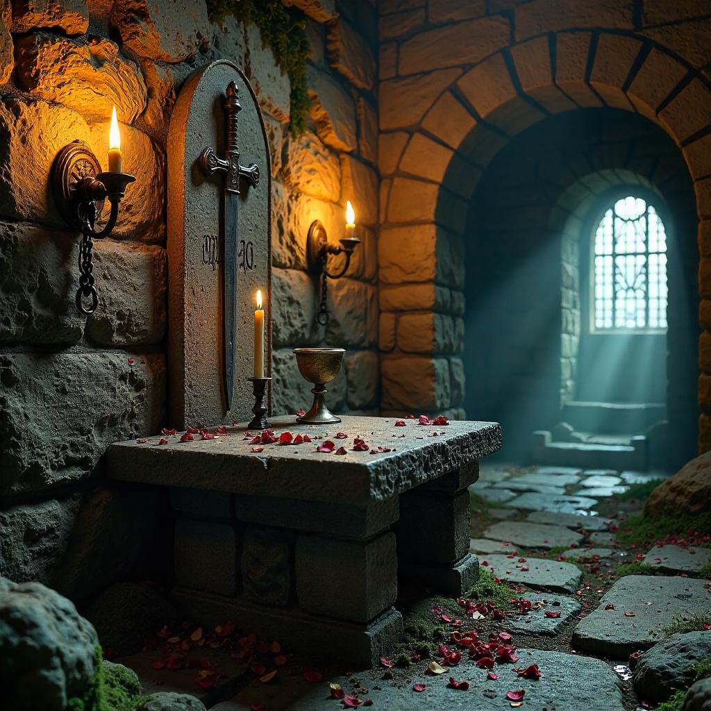 Photorealistic Castle Dungeon Altar at Dusk