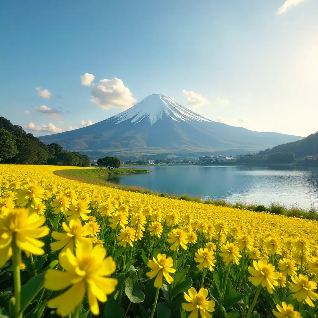 Golden Fields before Mount Fuji at Sunrise