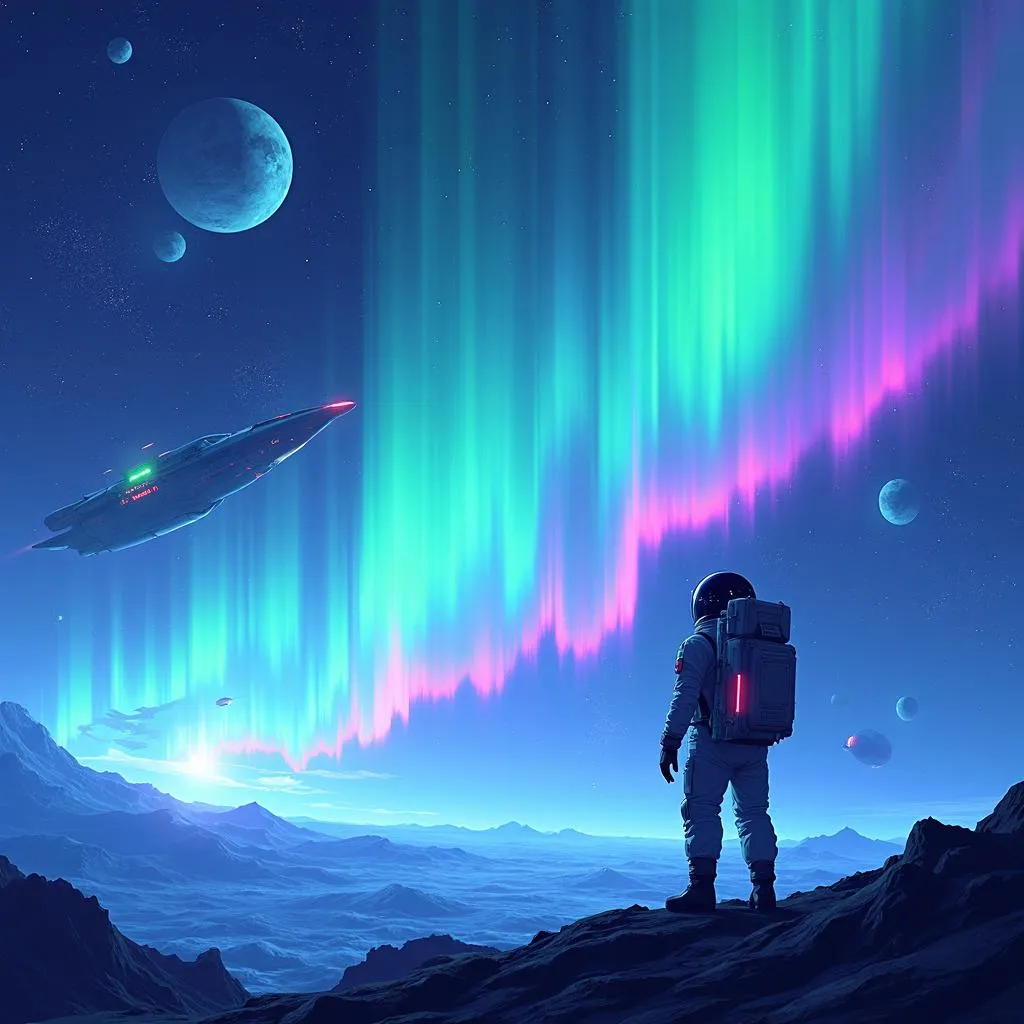 Aurora in Space: Neon Anime Cosmos