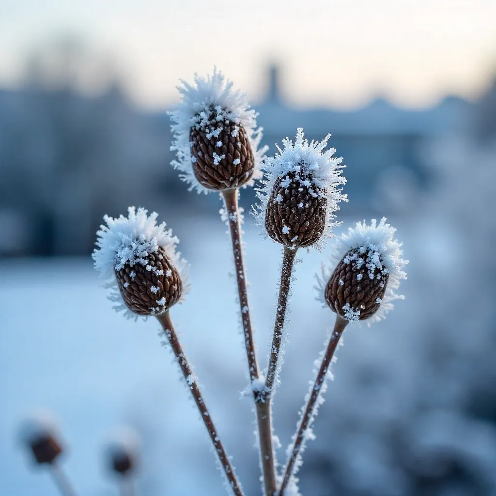 Close-Up Hoarfrost on Berlin's Dried Winter Grasses