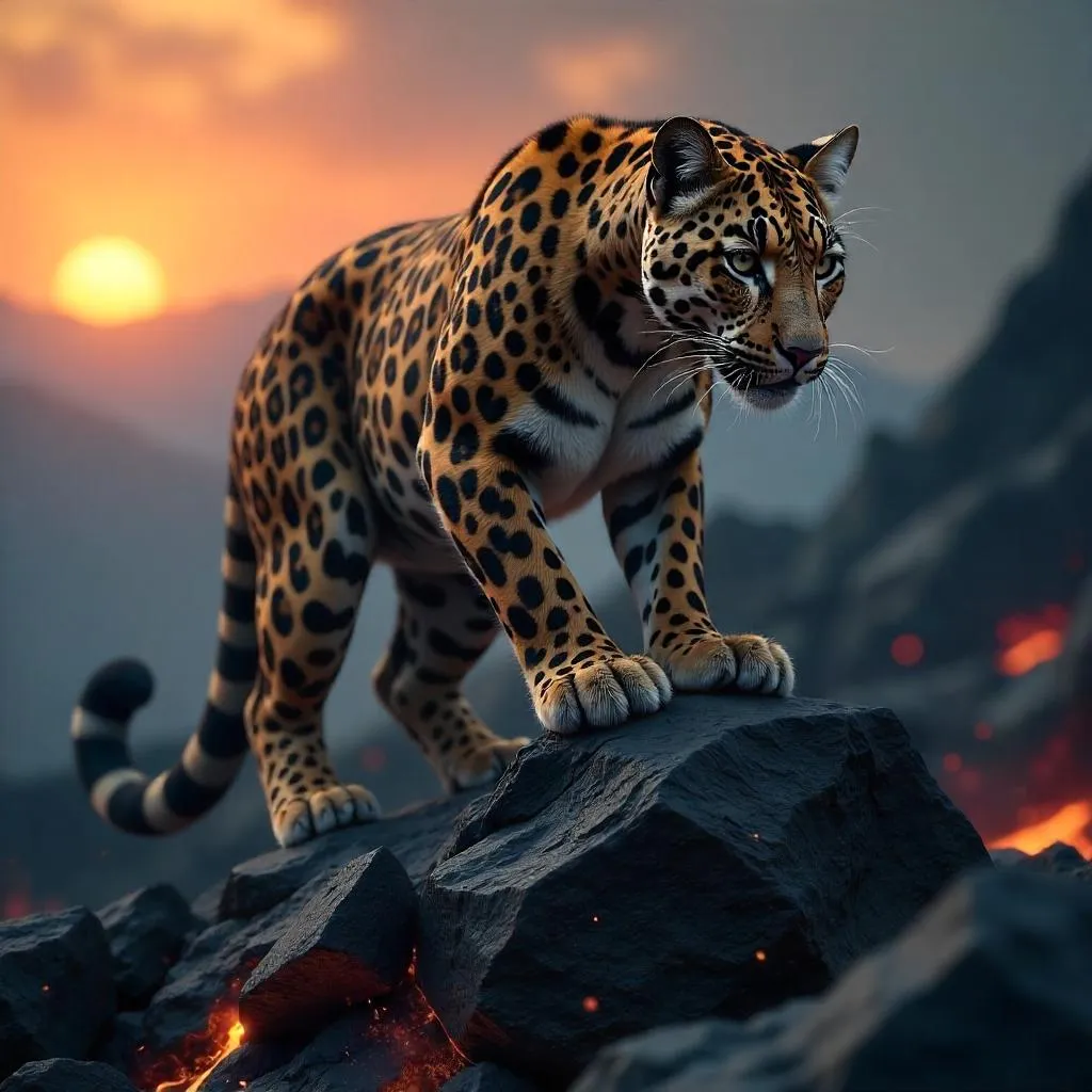 Leopard on Volcanic Rocks: 3D Render