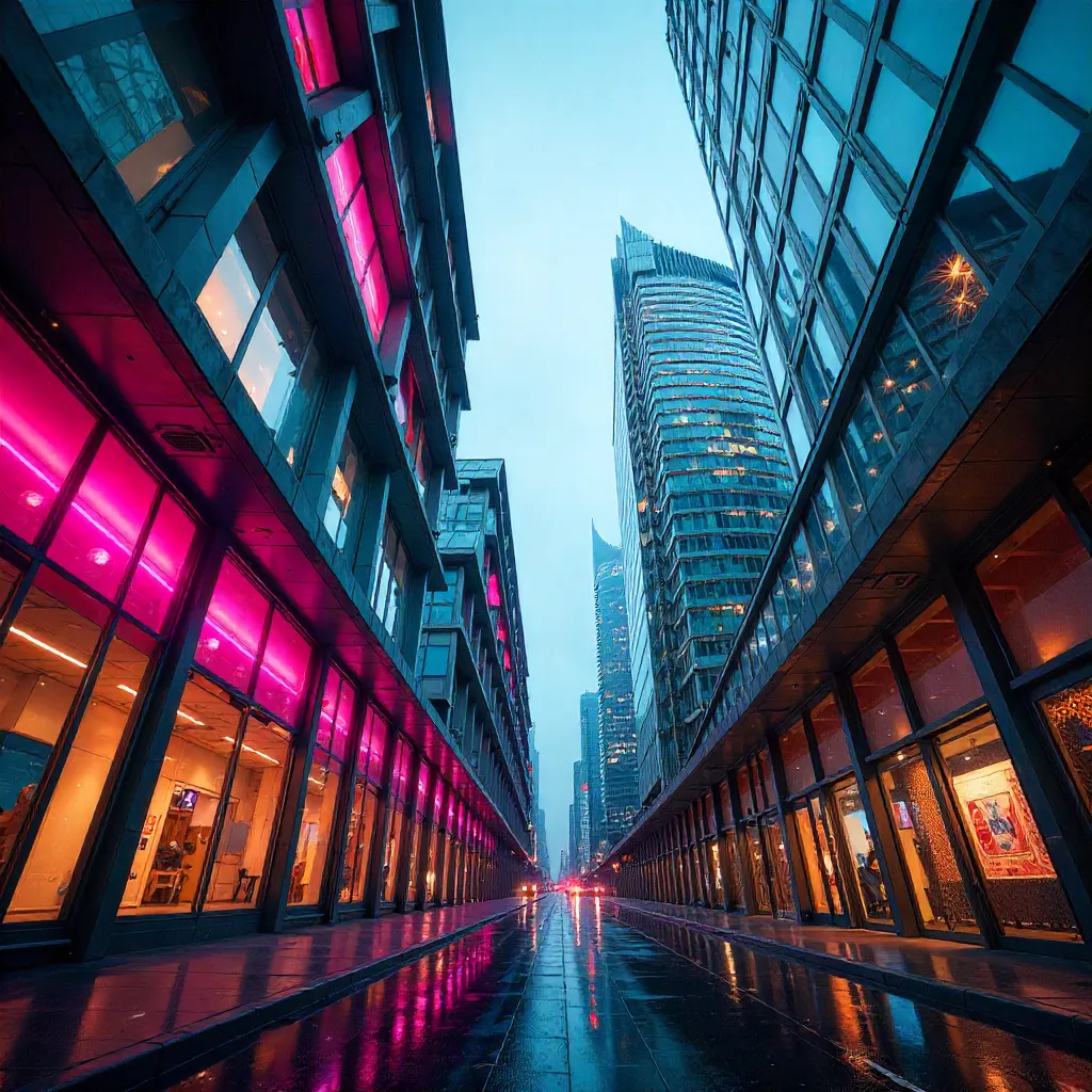Upward Perspective: Berlin's Colorful Modern Architecture Symmetry