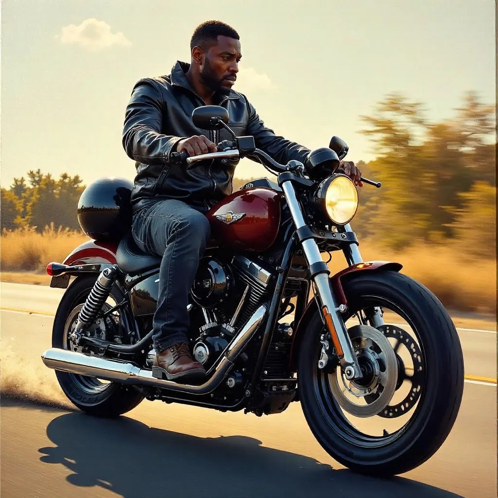 Storm Rider: Athletic Black Man on a Motorcycle