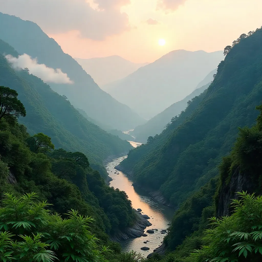 Mist-kissed Green Mountains at Dawn
