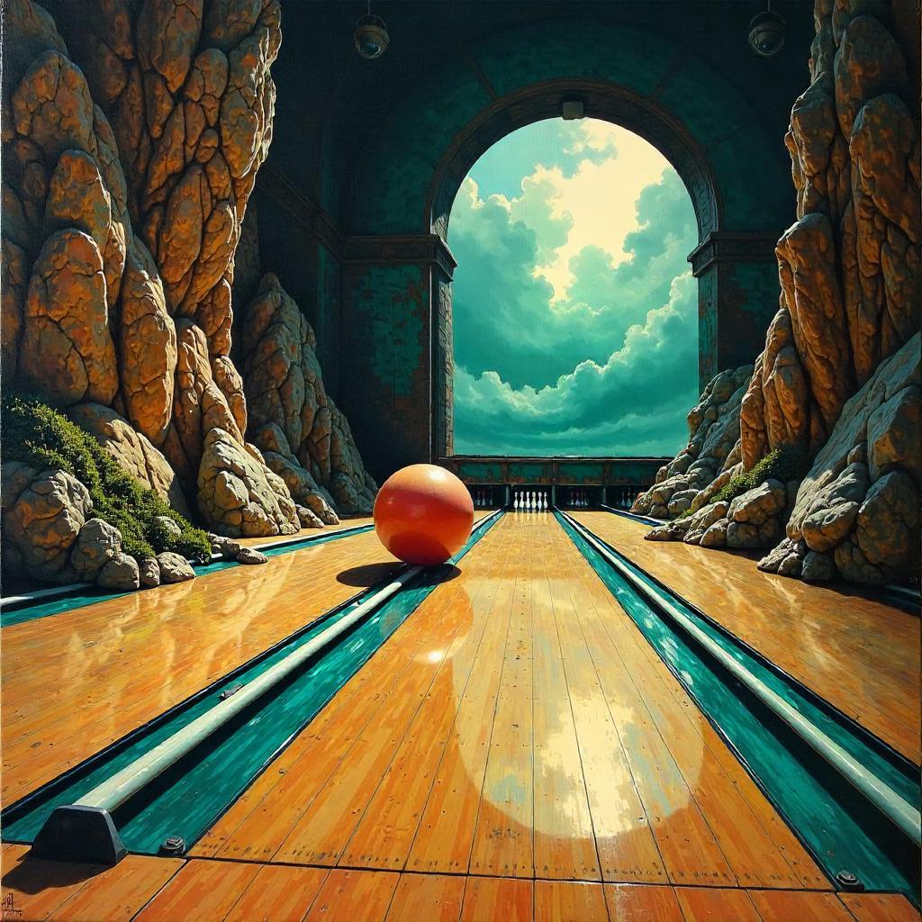 Cliff Emergence in a Bowling Alley – An Oil Painting