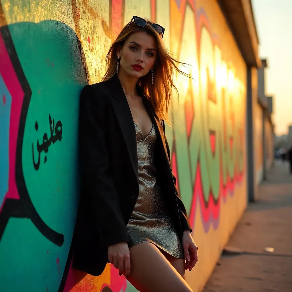 Chic Model Posing by Cairo Graffiti Wall