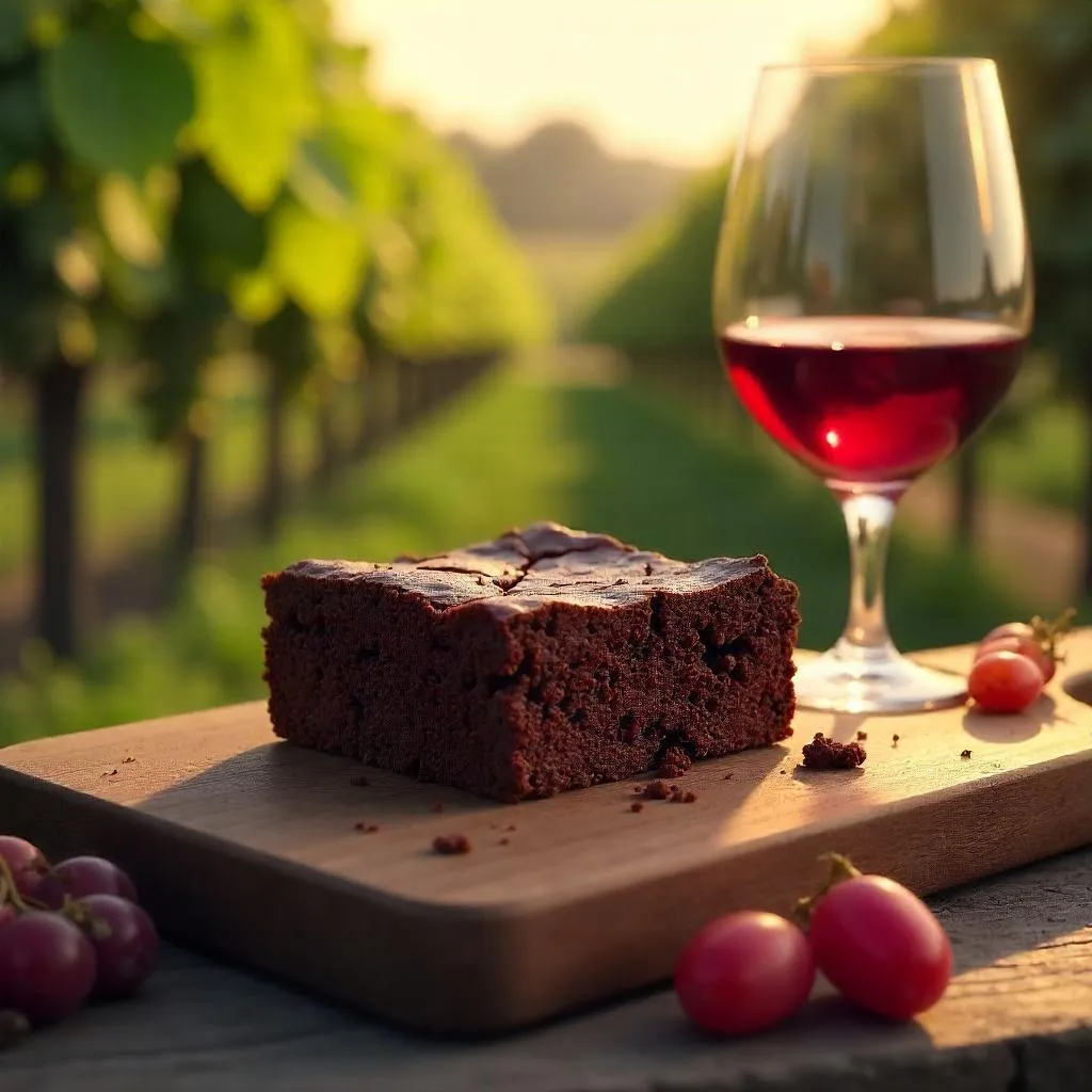 Photoreal 3D Brownie in a Vineyard Sunset