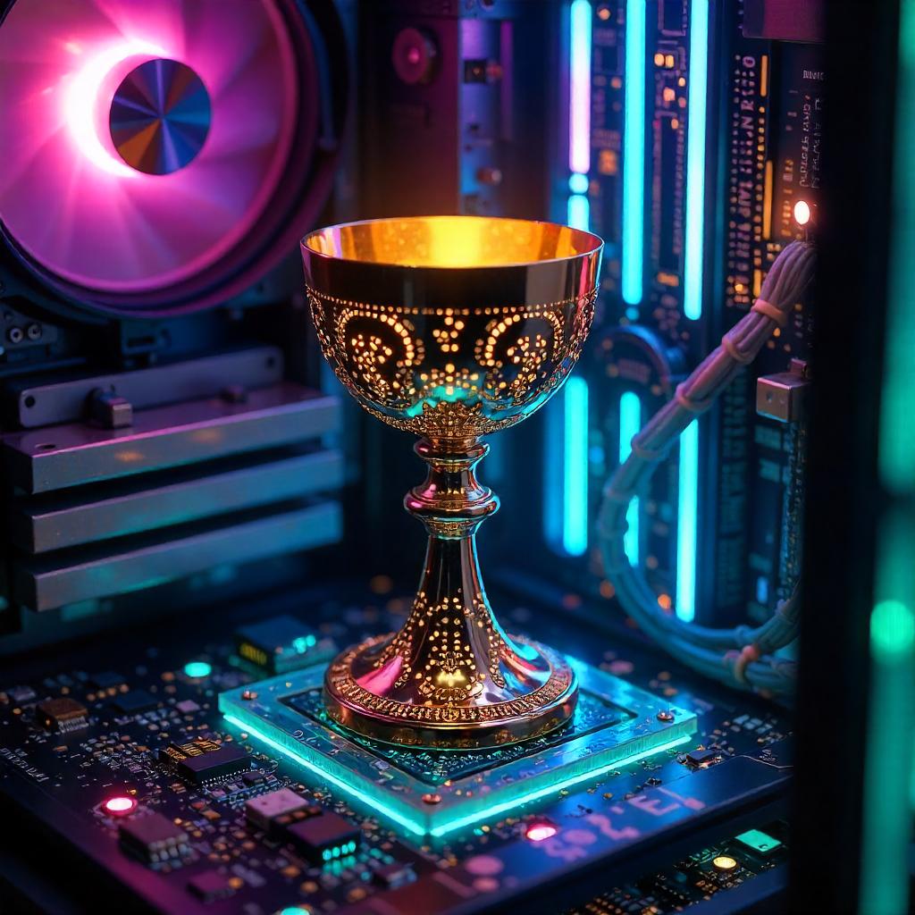 Golden Chalice Inside a Digital Computer Realm