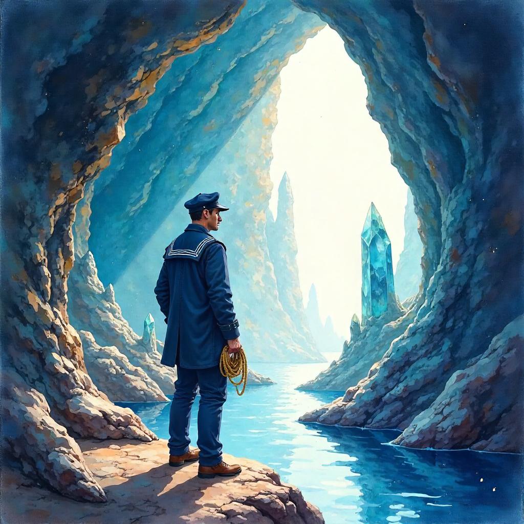 Sailor in a Crystal Cave - Watercolor Portrait