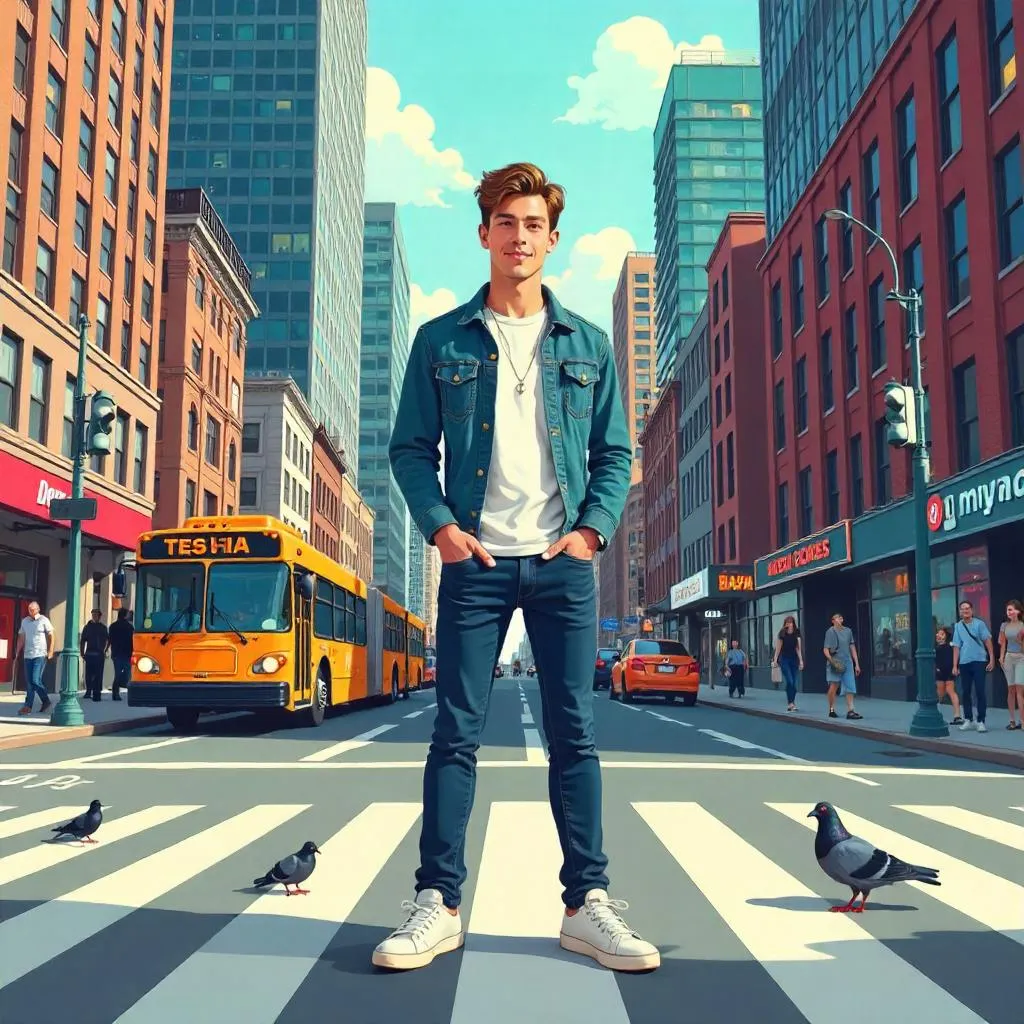 Cartoon Downtown: A Young White Man in the City