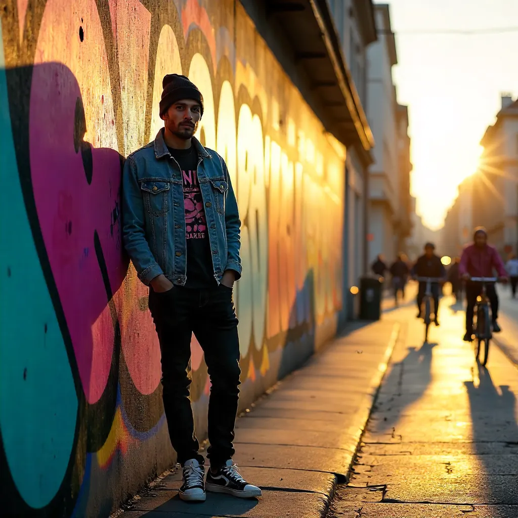 Berlin Street Graffiti: Man in Sunlit Shadows