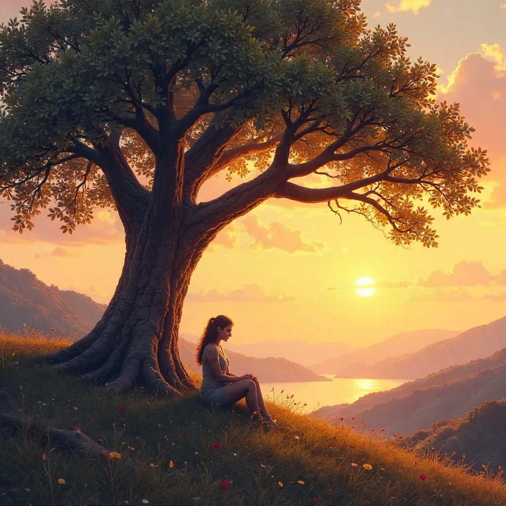 Sunset Solitude: A Quiet Moment Under the Tree