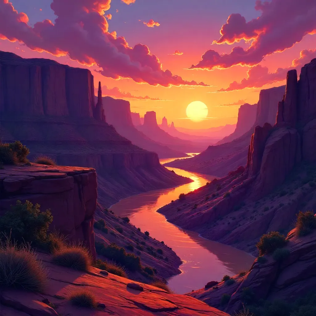 Sunset Canyon in Anime Style